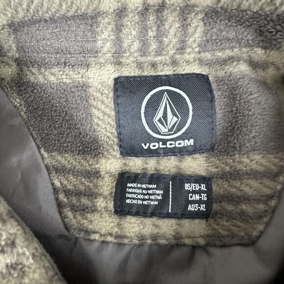 Volcom Shirt Jacket Mens XL Brown Plaid Fleece Button Up Lined Flannel Outdoor - Picture 5 of 12